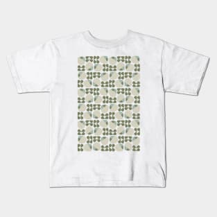 Retro Geometric Floral Pattern Olive Green, Light Taupe Kids T-Shirt